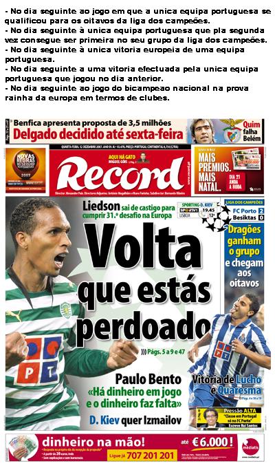 Capa Jornal RECORD 12-12-2007