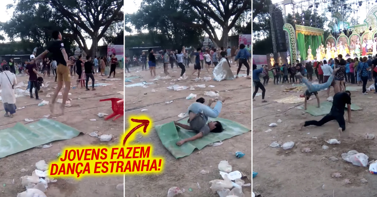 Jovens fazem dança estranha durante um concerto na Tailândia