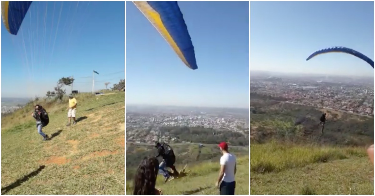 Cão morde mochila de praticante de parapente e acaba por... seguir viagem!